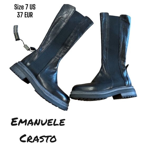 Emanuele Crasto Shoes - Emanuele Crasto Black Leather Tall Riding Boots, Size 7M US, Made in Italy New